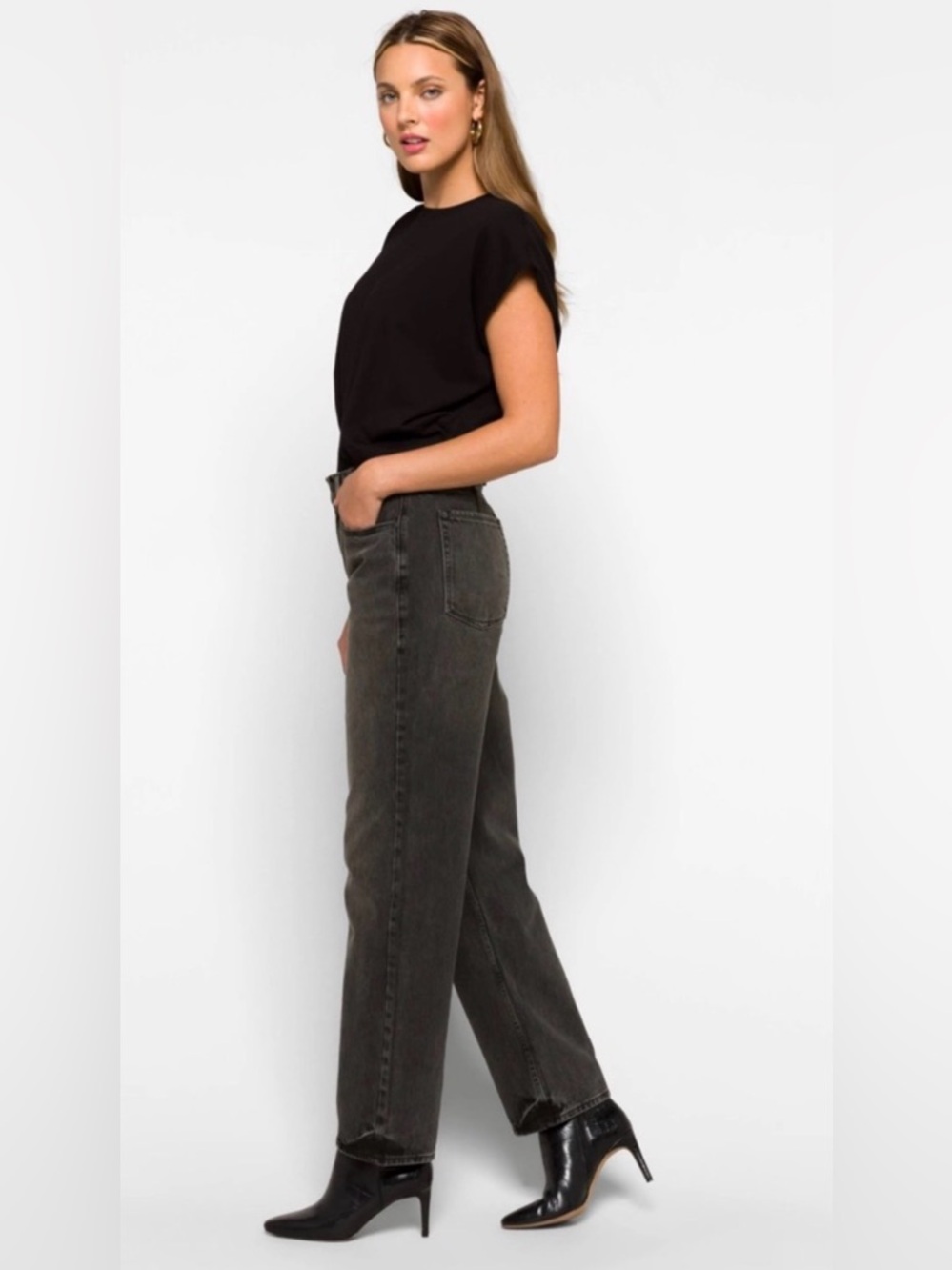 Good American Good '90s Loose Jeans Wide Leg in Black183 Size 8 / 29 EUC